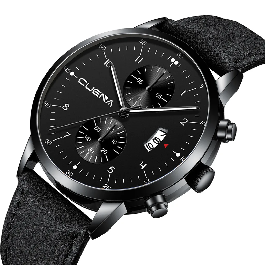Мужские часы Cuena бизнес кожаный ремешок для часов три глаза шесть частей календарь Reloj Hombre кварцевые наручные часы Relogio Saat