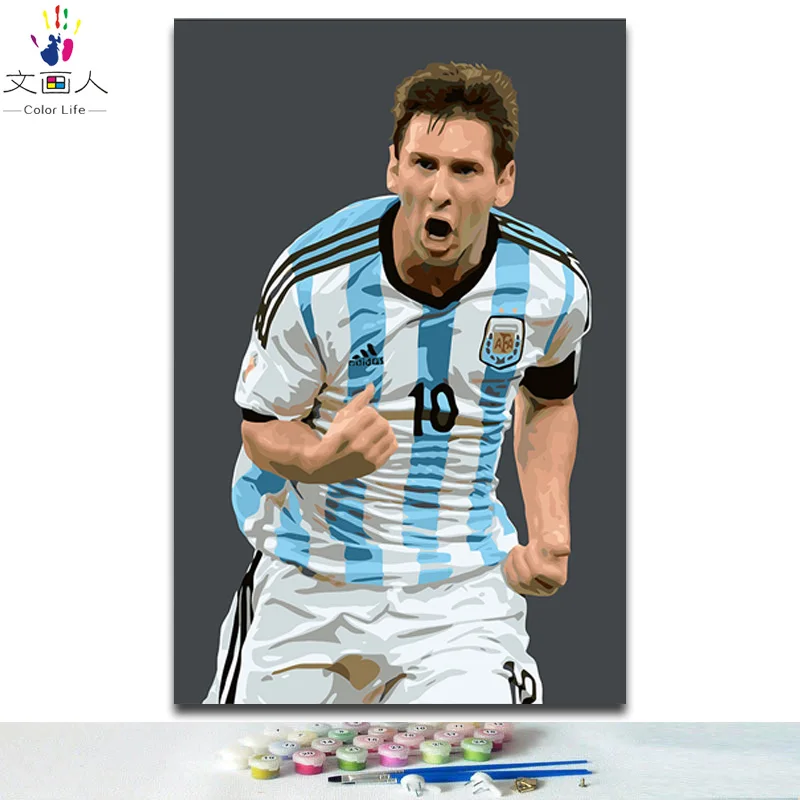 

DIY coloring paints by numbers Mr. Football star Messi pictures paintings drawing by numbers with kits for hoom wall decor