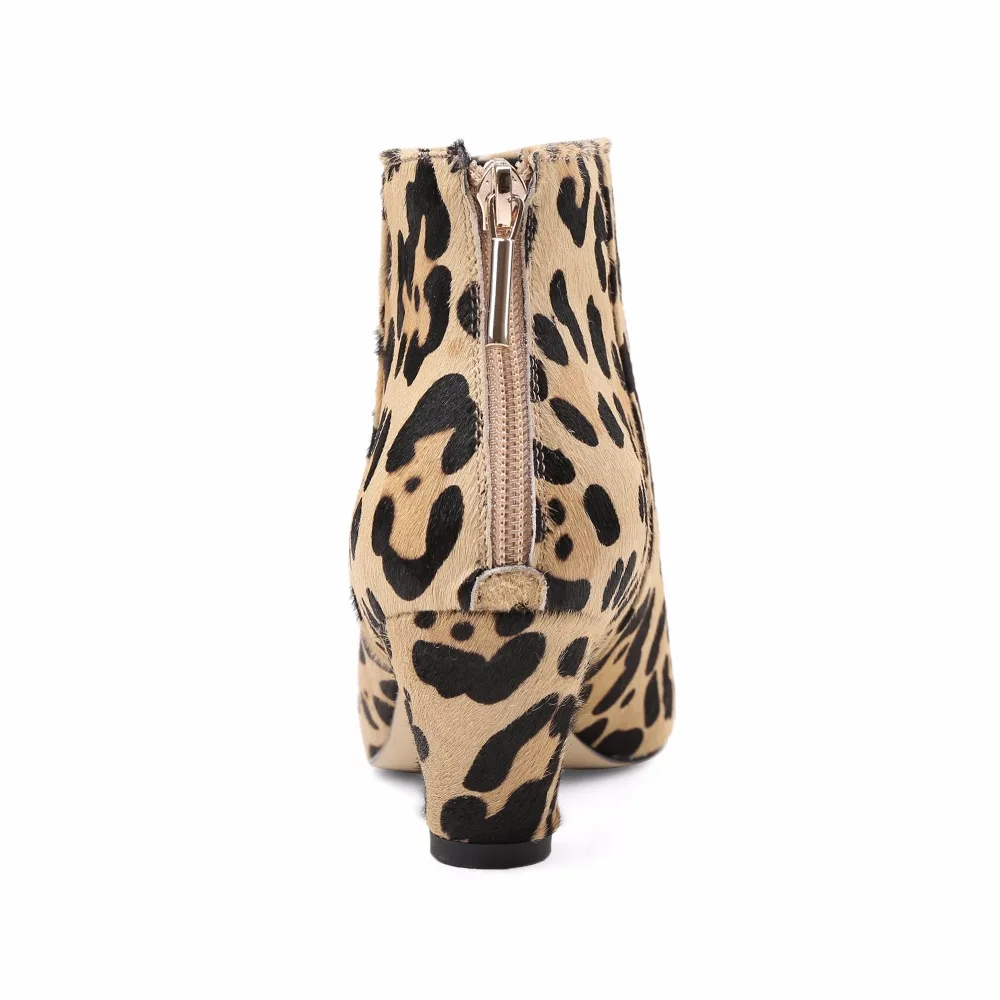 Invierno Black Leopardo Estilo Botas Tobillo Sexy 2018 Punta Arden Zapatos Furtado Crin Nuevo Puntiaguda Moda Extraños Tacones Cremallera Mujer Para leopard HOYwYqx5I