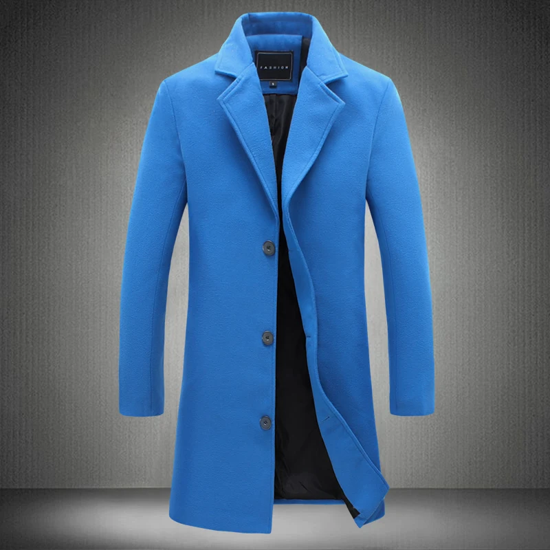Мужская длинная цветная ветровка, высококлассное модное шерстяное пальто, мужское деловое повседневное пальто, тонкая куртка из чистого хлопка