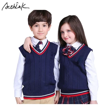 

ActhInK New Girls Vest Sweater Brand School Kids V-Neck Woolen Vest Sweater for Boys Children Fall/Winter Knitted Sweater, C321