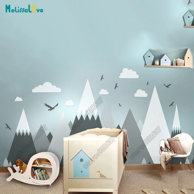 Big Baby Room Decal Adventure Theme Decor Huge Mountain Cloud Bird Nursery Kid 