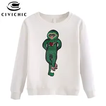 Civichic стильная женщина Вышивка Футболка Love обезьяна стежка пуловер Solid o Средства ухода за кожей Шеи хлопковые футболки свободные Бархатные Теплые Топы Одежда wlt06