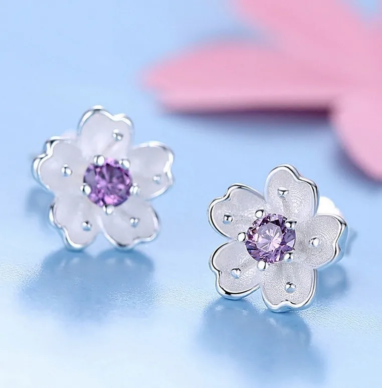 925 пробы серебряные вишневые цветы серьги для женщин женские массивные ювелирные изделия Brincos Pendientes joyas de plata 925 - Окраска металла: purple