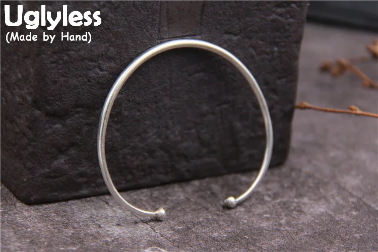 

Uglyless Real S925 Sterling Silver Women Delicate Thin Bangles Handmade Beads Andjustable Open Bangle Simple Fashion Fine Bijoux