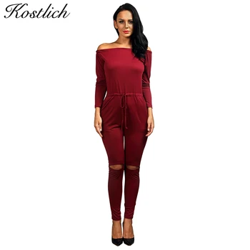 Kostlich Autumn 2016 Women Rompers Off Shoulder Long Sleeve Jumpsuit Romper Sexy Women Clothes 5 Colors Rompers Womens Jumpsuit