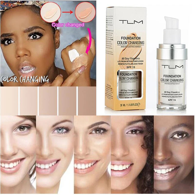 

Hot!!! TLM Brand Color Changing Foundation all day flawless Liquid Foundation Base Makeup Concealer Cream Nude Face Cosmetics