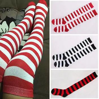

Fashion Cut Thigh High Stripe Over The Knee Socks Long Cotton Stripy Thigh High Stockings Long Socks
