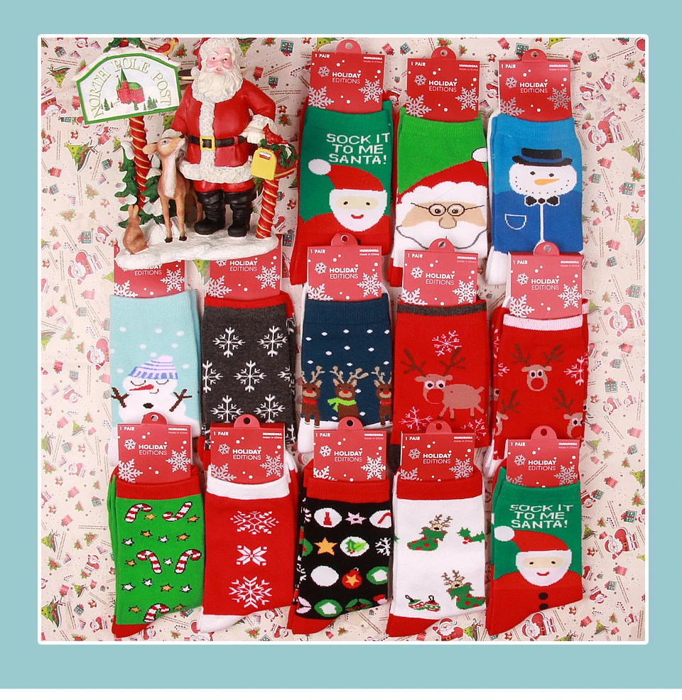 Hot sale New Arrival Women's Winter Socks Christmas Cartoon Print Long socks Christmas Gift Warm Soft Santa Claus Elk Sock (1)