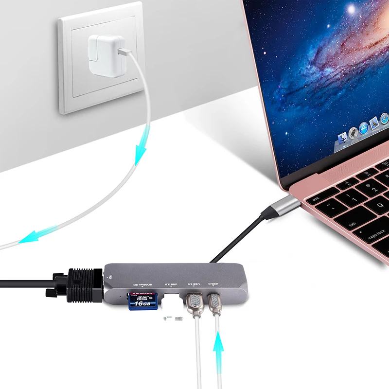 Док станция Baolyda type C USB к HDMI Ethernet VGA концентратор адаптер для MacBook Pro переключатель