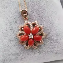 natural red precious coral pendant S925 silver Natural gemstone Pendant Necklace trendy Elegant Fire wheel women fine jewelry