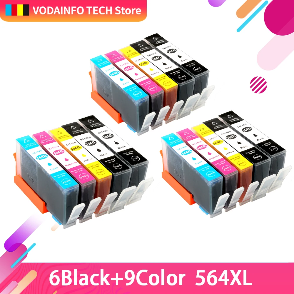 

QSYRAINBOW 564 Ink Cartridg For HP 564 For HP564 XL Refillable Ink Cartridge With Chip For HP Deskjet 3070A 3520 3522 Printer