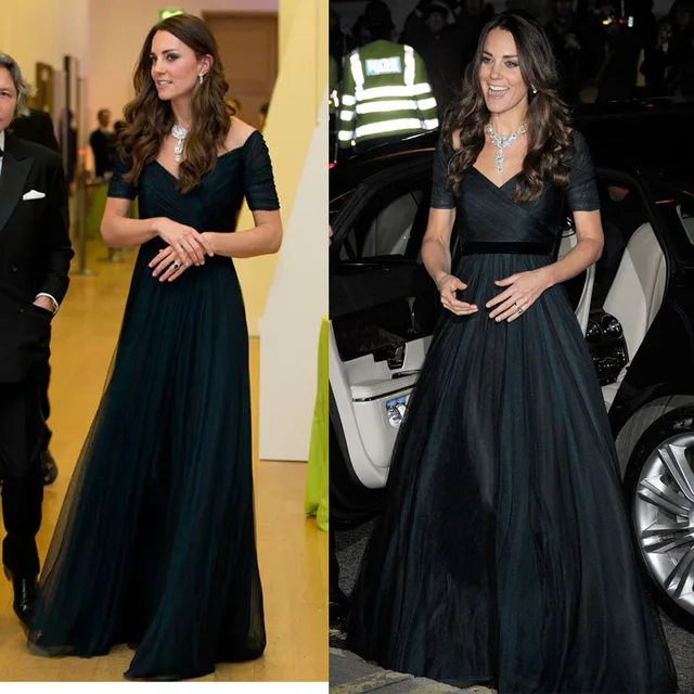 Kate Middleton Celebrity Dresses Navy Blue A Line Chiffon Formal Kate Middleton Celebrity Dresses Navy Blue A Line Chiffon Formal Dress With Short Sleeves Elegant Evening