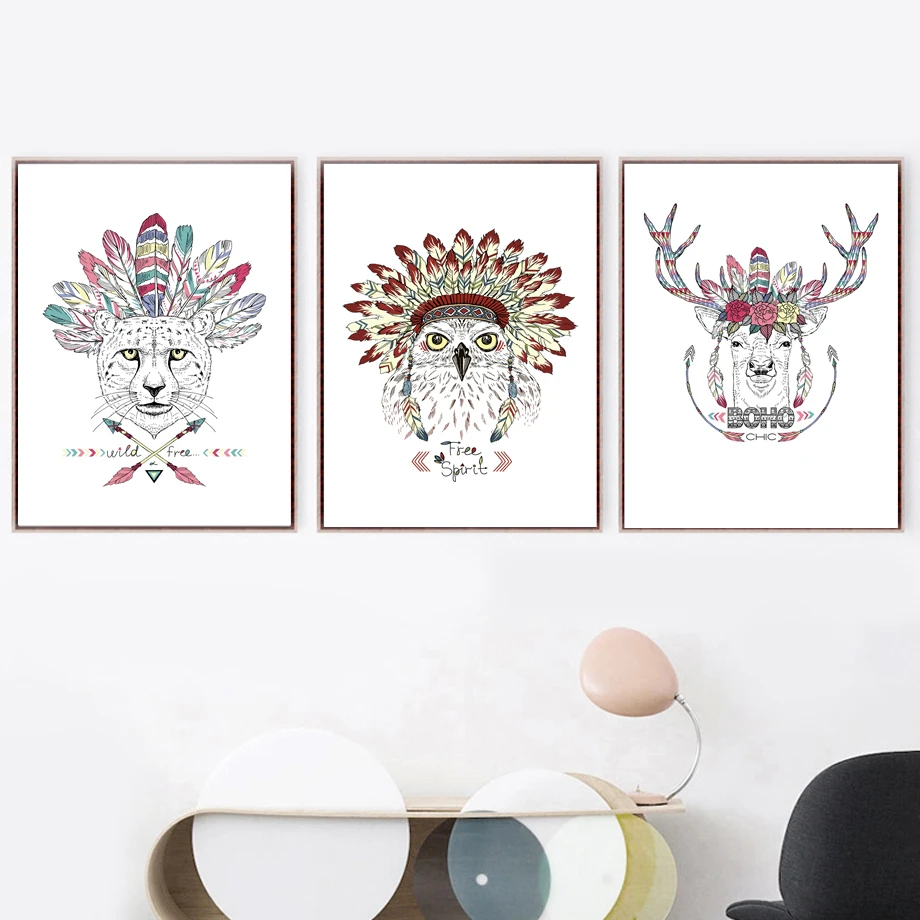 

Native American Leopard Deer Owl Nordic Poster And Prints Wall Art Canvas Painting Wall Pictures For Living Room Home Decor