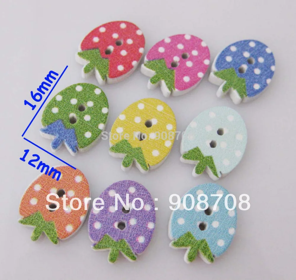 

Free shipping W045 Crafts Buttons 16mm*12mm 150pcs Strawberries Dot Printed Wood Buttons