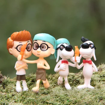 

4Pcs/set 3cm Cute Mr Peabody & Sherman cute doll ornaments model Landscape Action Figure Toy collection cartoon decoration gift