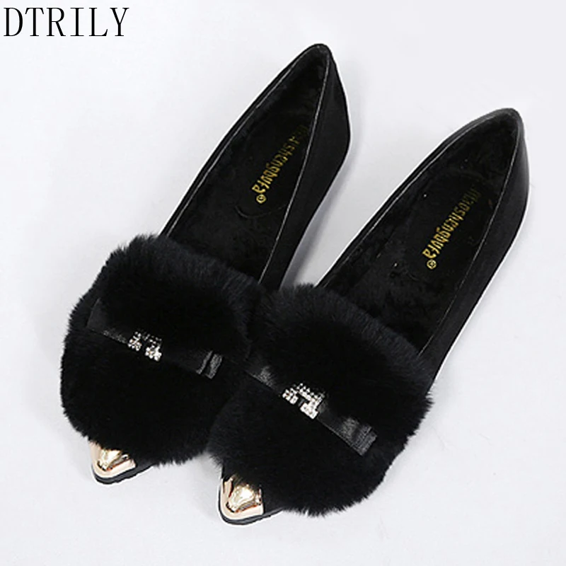 Glissent Sur Hyoma Bowtie Gary De Femmes Appartements Femme Chaussures Noir Mujer Fourrure Confortable Strass Plus gris Pointu Noir Bout Taille Zapatos 4w8azqE