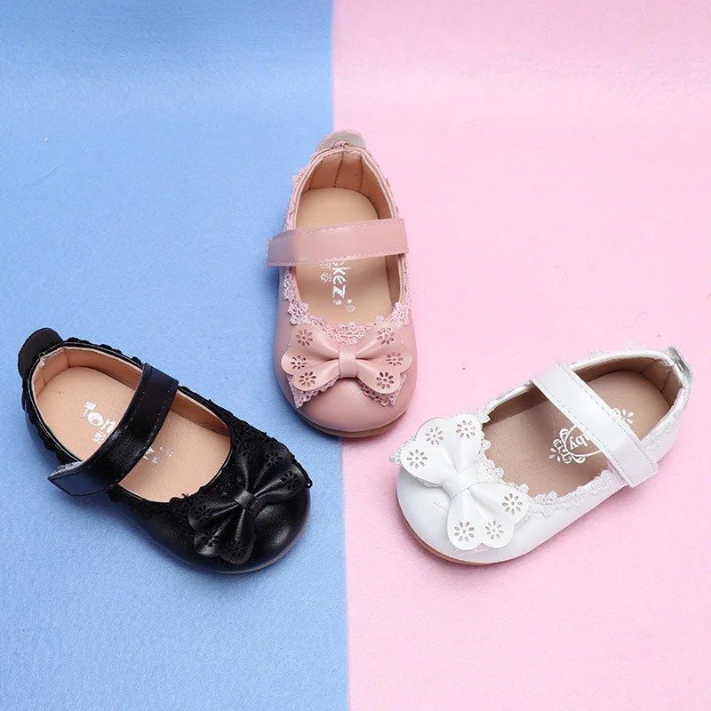 

Girls Spring Princess Lace Bowtie Casual Shoes Baby Kids New Fashion Flat Shoes Children Soft Sole Slip-on Shoes Size 21-30