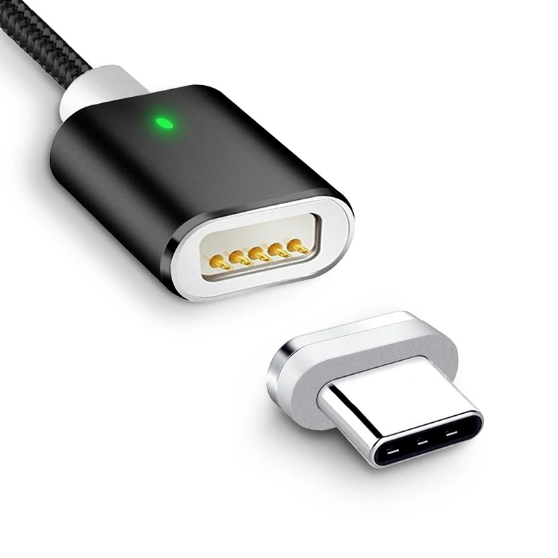 Магнитный кабель USB Type C в нейлоновой оплетке со светодиодной подсветкой для