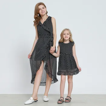 

PatPat Mommy and Me Sweet Ruffled Polka Dots Matching Dress Zipper Back Summer Casual V-neck Sleeveless