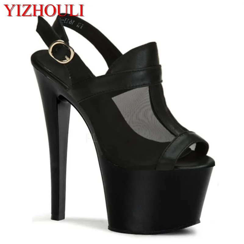 Black Mesh Heels, Sexy And Elegant Peeptoe 17cm Highheel Pole Dancing Show Sandals Women's