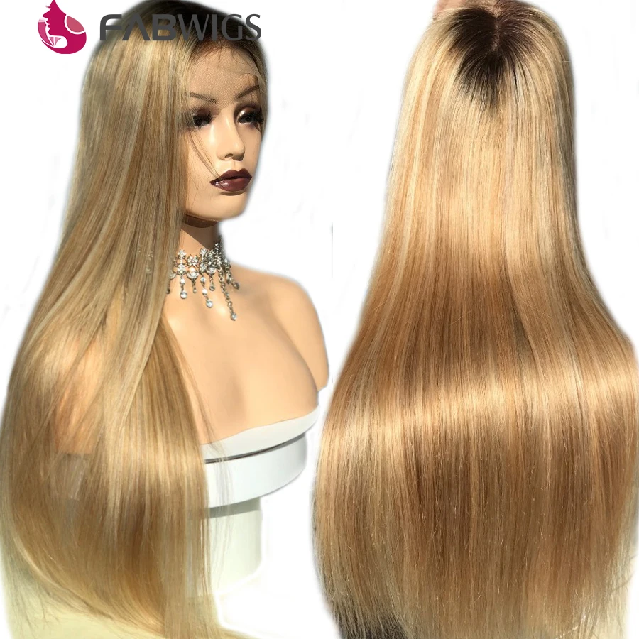 

Fabwigs Lemi Color Ombre Blonde 13x4 Lace Front Human Hair Wigs T4/27/613 Transparent Lace Front Wig with Baby Hair Remy Hair