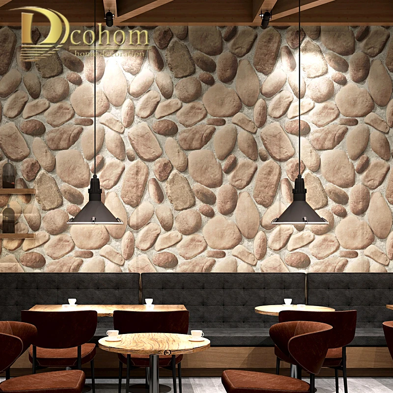 Pvc Beige Brown Grey 3d Stone Wallpaper For Living Room