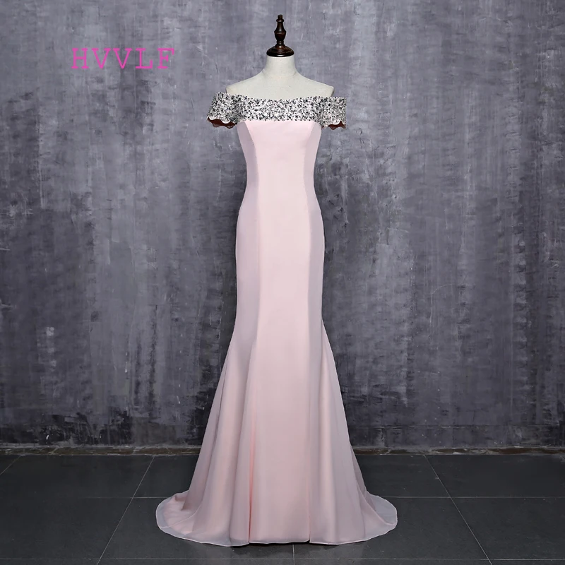 Elegant Short Sleeves Pink Beaded Mermaid Long Bridesmaid Dress