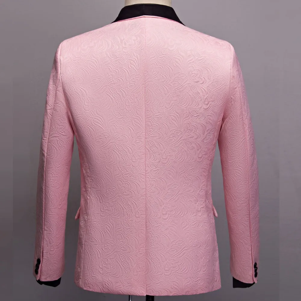 2020 Mens Fashion Big Shawl Lapel 3 Pieces Set Pink Red Blue White Black Wedding Groom Suits Quality Jacquard Banquet Tuxedos