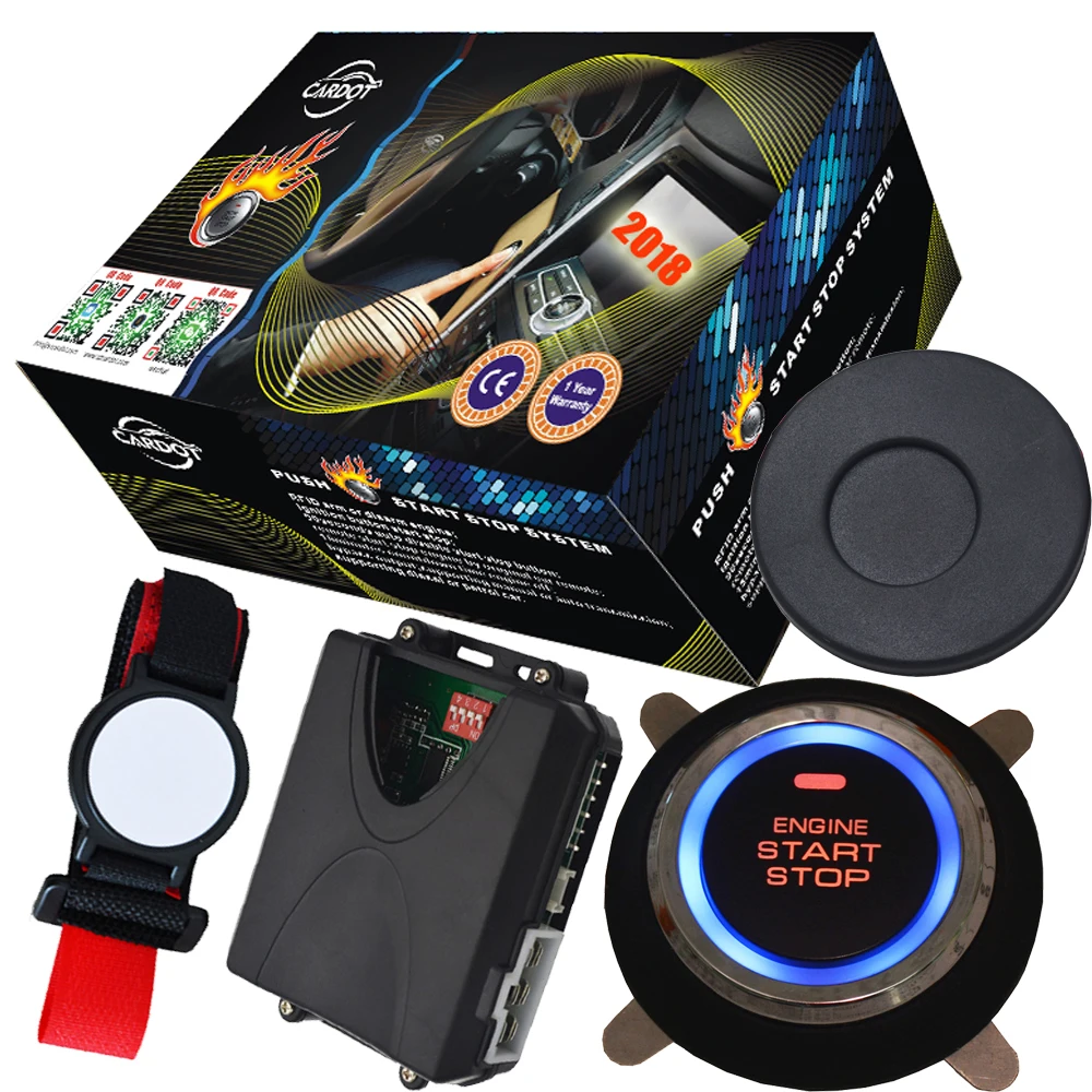 

RFID car alarm system with 2pcs transponder wrist band and auto engine start stop button remote start stop push engine start