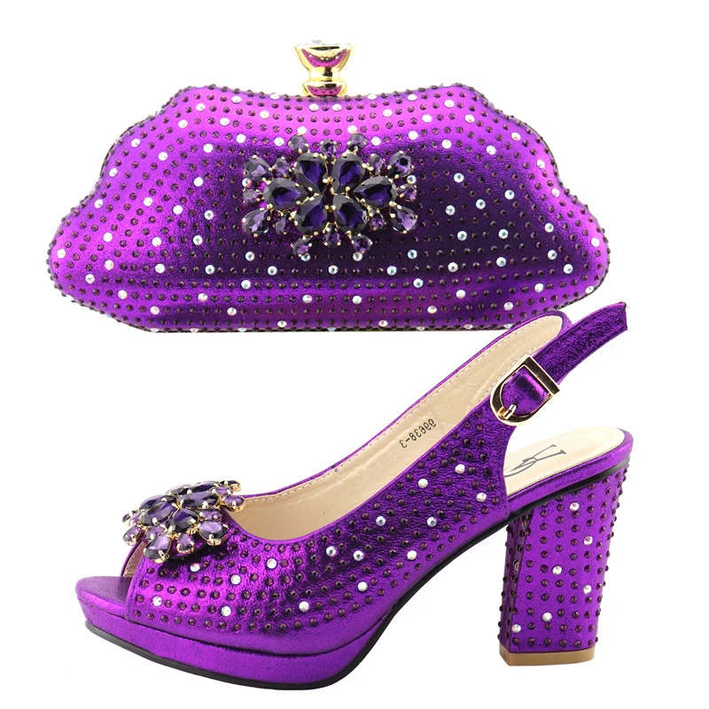 Purple color women sandal and bag clutches with many stones flowers ...