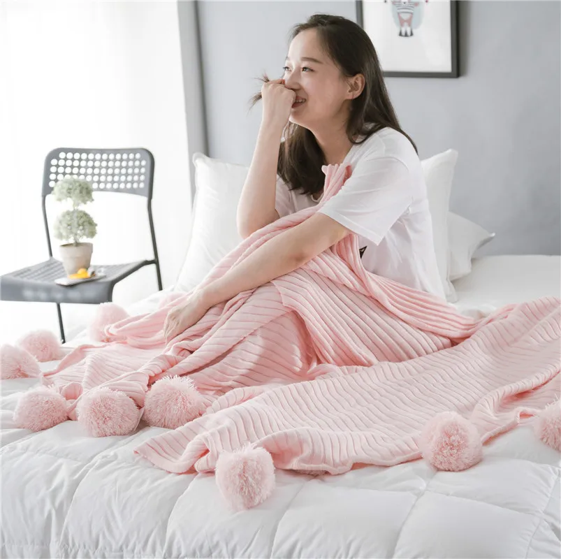 Весенне-осеннее одеяло для девочек с кисточками, воздухопроницаемое трикотажное одеяло для девочек, детская кровать для дивана, покрывало 60005 - Цвет: 001