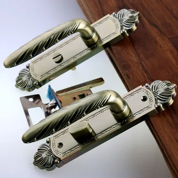 

Bronze simple Bathroom door lock kitchen aisle solid wooden door single tongue handle lock without key 110mm antique brass lock
