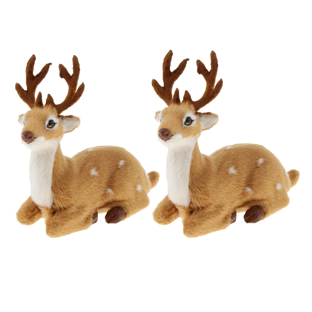 Pack of 2 Christmas Lying Deer Model Reindeer Elk Doll Kids Children Toy Home Decorations