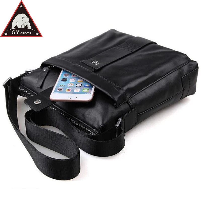 

Anaph Genuine Leather Men Shoulder Bag Casual Messenger Bags Crossbody For Ipad In Black Cowhide Small Flaps Everyday