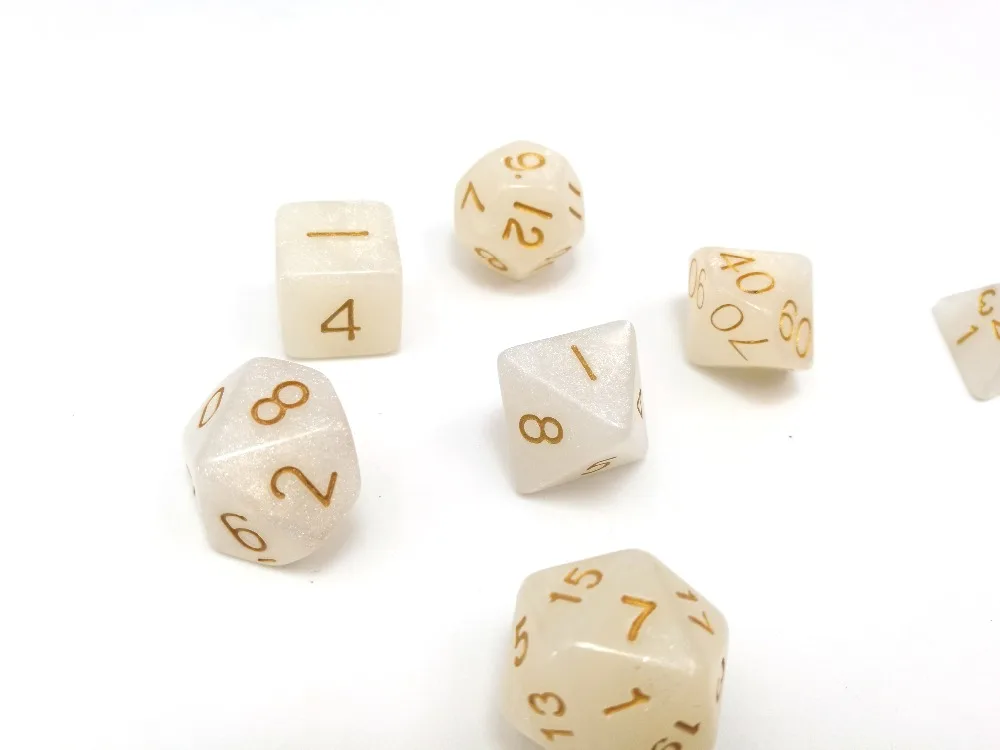 

7pcs/set game dice D4 d6 d8 d10 d10% d12 d20 white color multi-sided marble effect RPG dice game