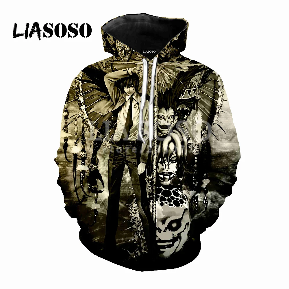 

LIASOSO Autumn New Men Women Fashion Sweatshirt 3D Print Anime Death Note Hoodies Long Sleeve Top Hip Hop Harajuku Pullover D094