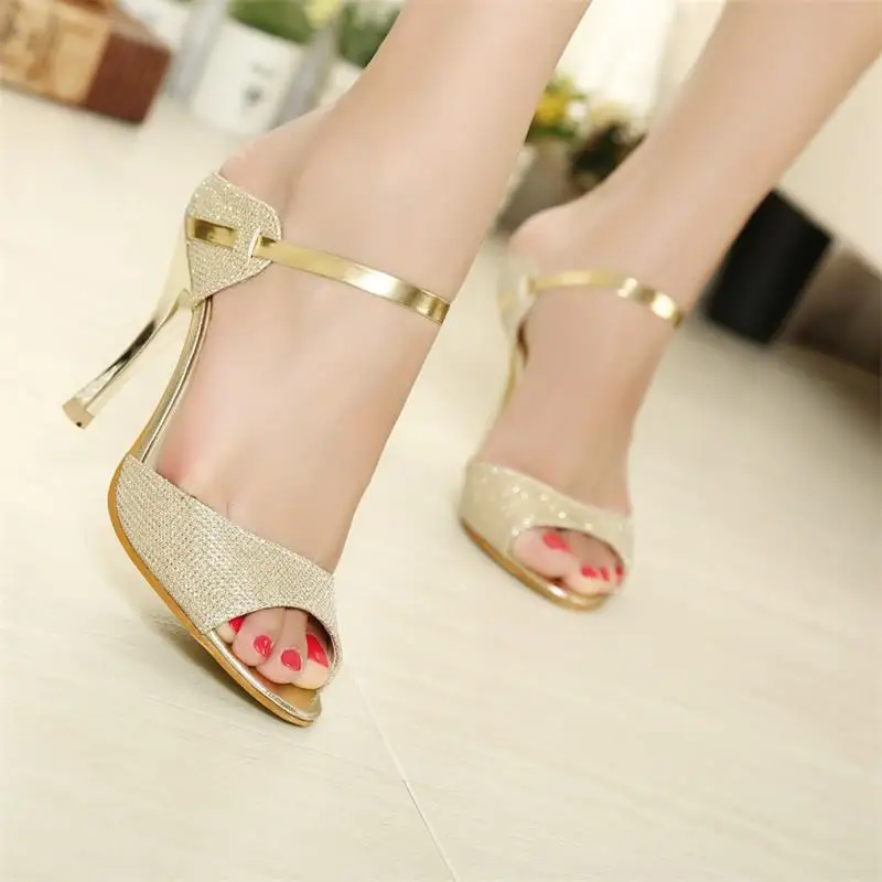 online Mulheres verão Sandálias Da Moda Ouro Prata Sandálias De Salto Alto Mulheres Bonitas Sapatos Dedos Abertos