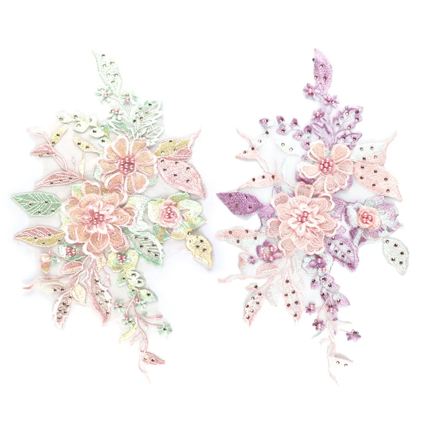 

Wedding Hand Embroidered Embroidery Cloth Stickers Three-dimensional Petal Eugen Mesh Bottom Hanfeng Beaded Clothing Patch