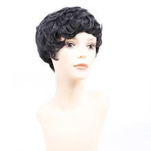 Short Wigs for Women Black Short Synthetic Wig Cosplay Perruque Short Curly Hair Drawstring with combs inside