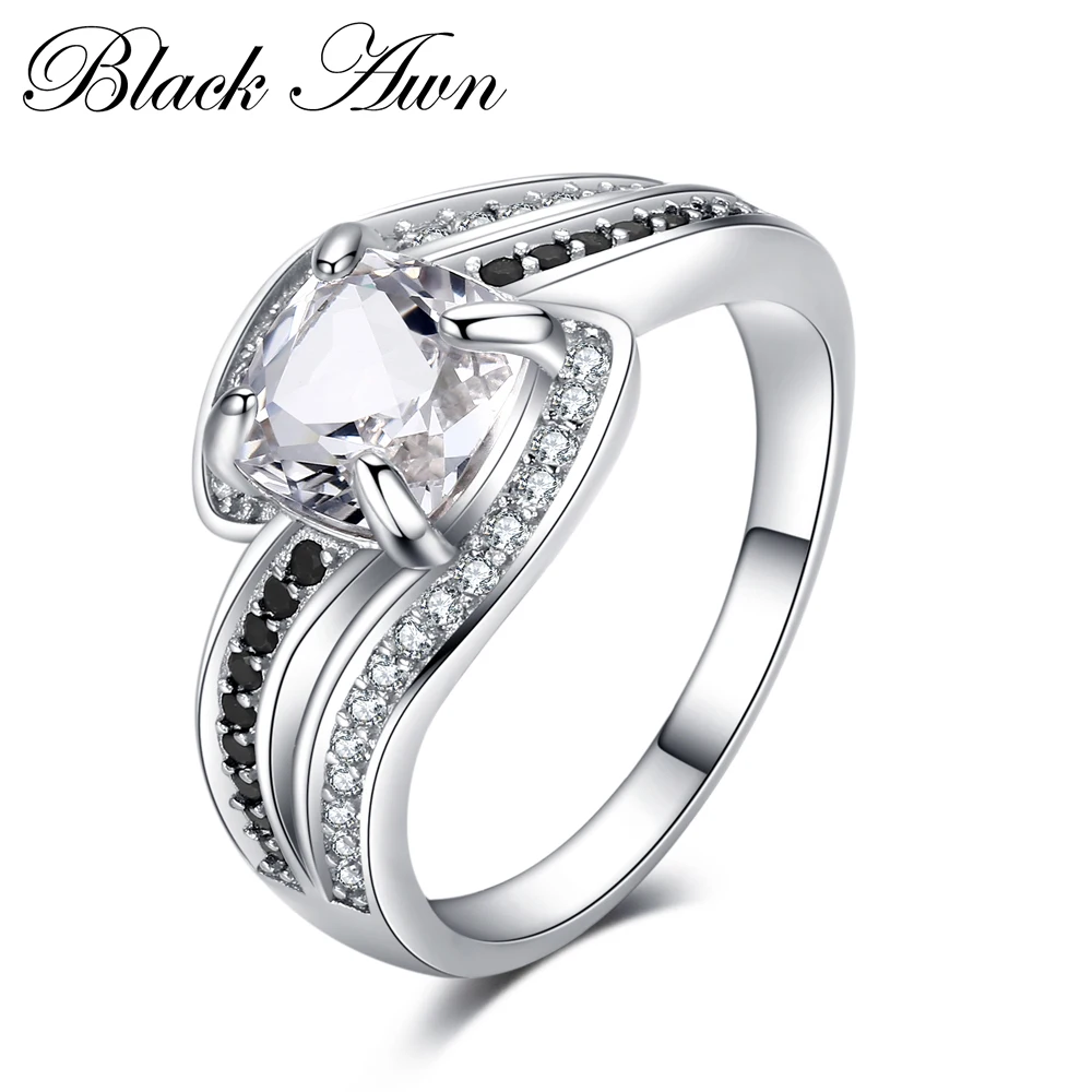 

[BLACK AWN] 925 Sterling Silver Fine Jewelry Trendy Engagement Bague for Women Wedding Rings Size 6 7 8 C052