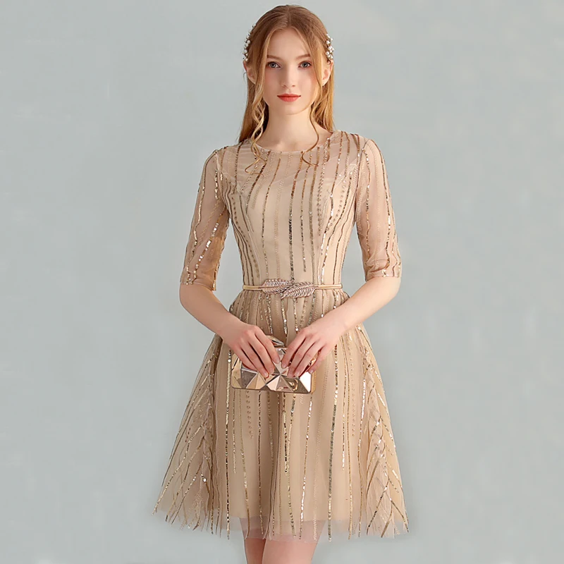 

YIDINZGS Short Prom Dress Half Sleeve Sequins Formal Party Dress