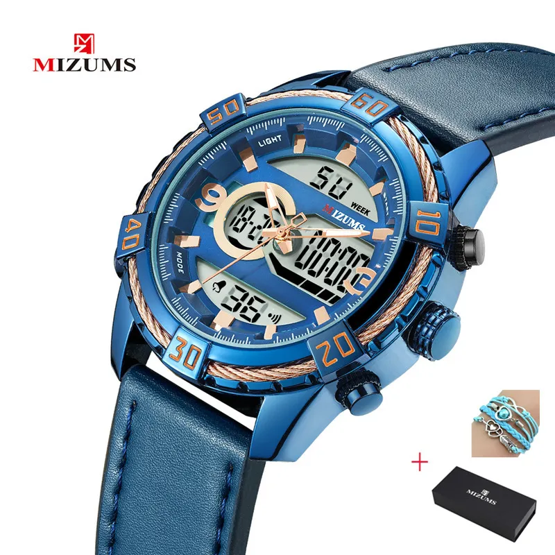 

MIZUMS Brand Men Double Movement Quartz Watch Luxury Blue Men's Watches Man Sports Wristwatch Waterproof Army Relogio Masculino