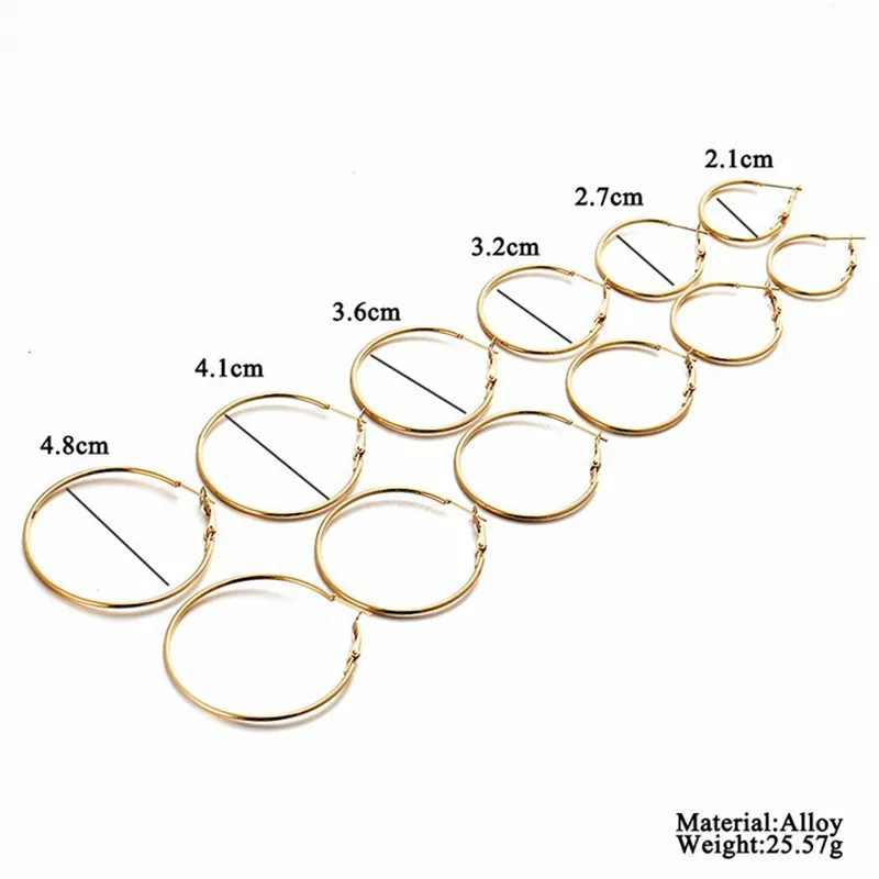 6 пар/компл. цвет серебристый, золотой большой круг обруч серьги клипсы с Brincos, можно носить с кольцо серьги комплект Комбинации для Для женщин свадебные подарок