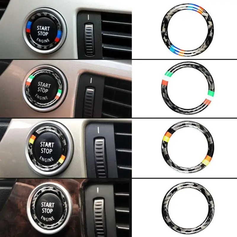 Автомобильный двигатель кнопка запуска стоп кольцо отделка из углеродного волокна одна кнопка для запуска декоративное кольцо для BMW E90 E92 E93 автомобильные аксессуары