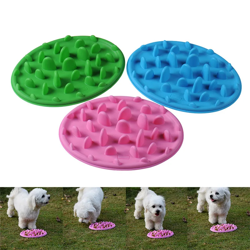 

S M elastic silicone dog bowl dog feeding container slow feeder jungle design puppy training anti slip choke prevent