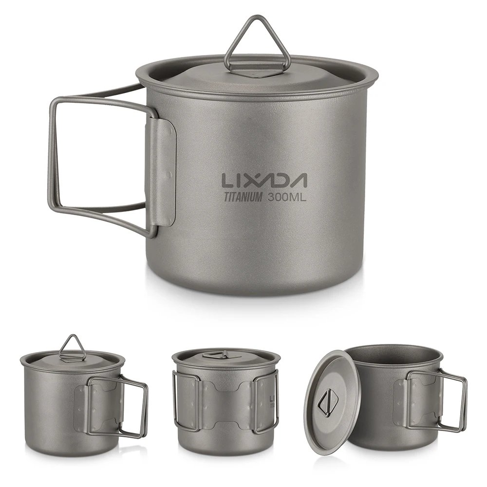 

Lixada Ultralight Titanium Cup Outdoor Portable Camping Picnic Water Cup Mug with Foldable Handle 300ml / 350ml / 550ml / 650ml