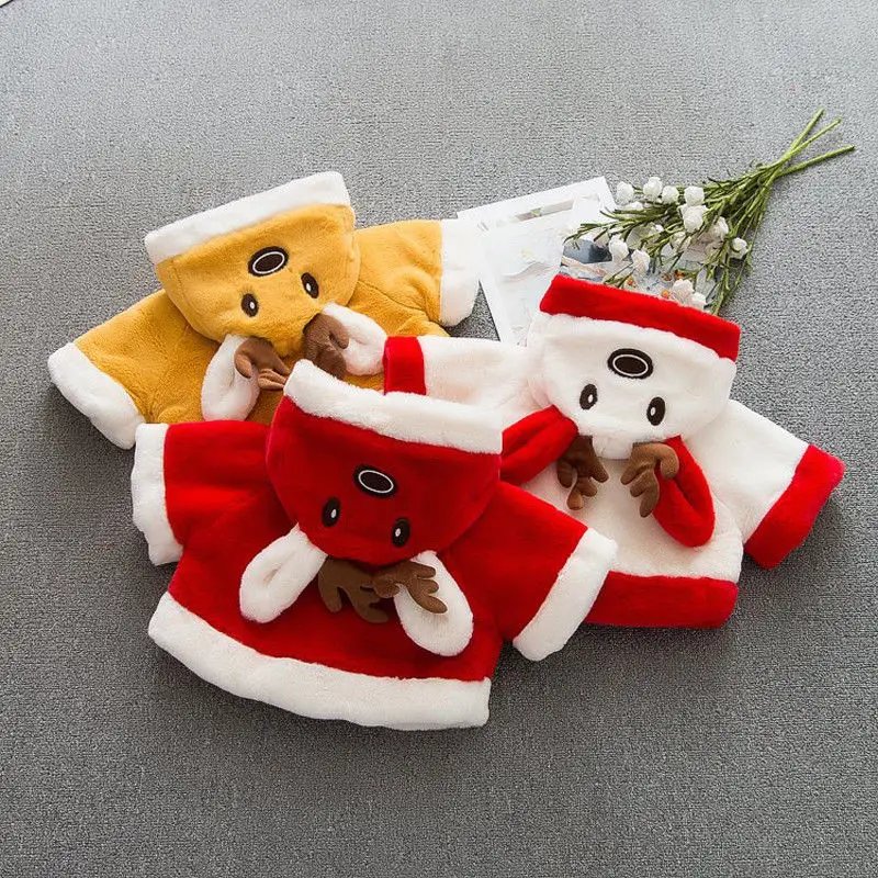 Christmas Рождественская Одежда для новорожденных девочек зимнее теплое милое красное пальто с капюшоном и объемными ушками и куртки Рождественская верхняя одежда принцессы