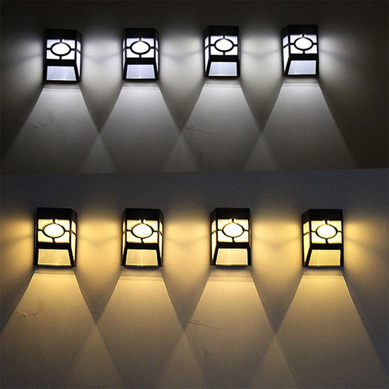 Lâmpada de Energia Montagem na Parede Jardim ao ar Luz de Parede Solar Luz Livre Quintal Caminho Paisagem Passarela Cerca Lâmpada 4 Pçs 2 Led