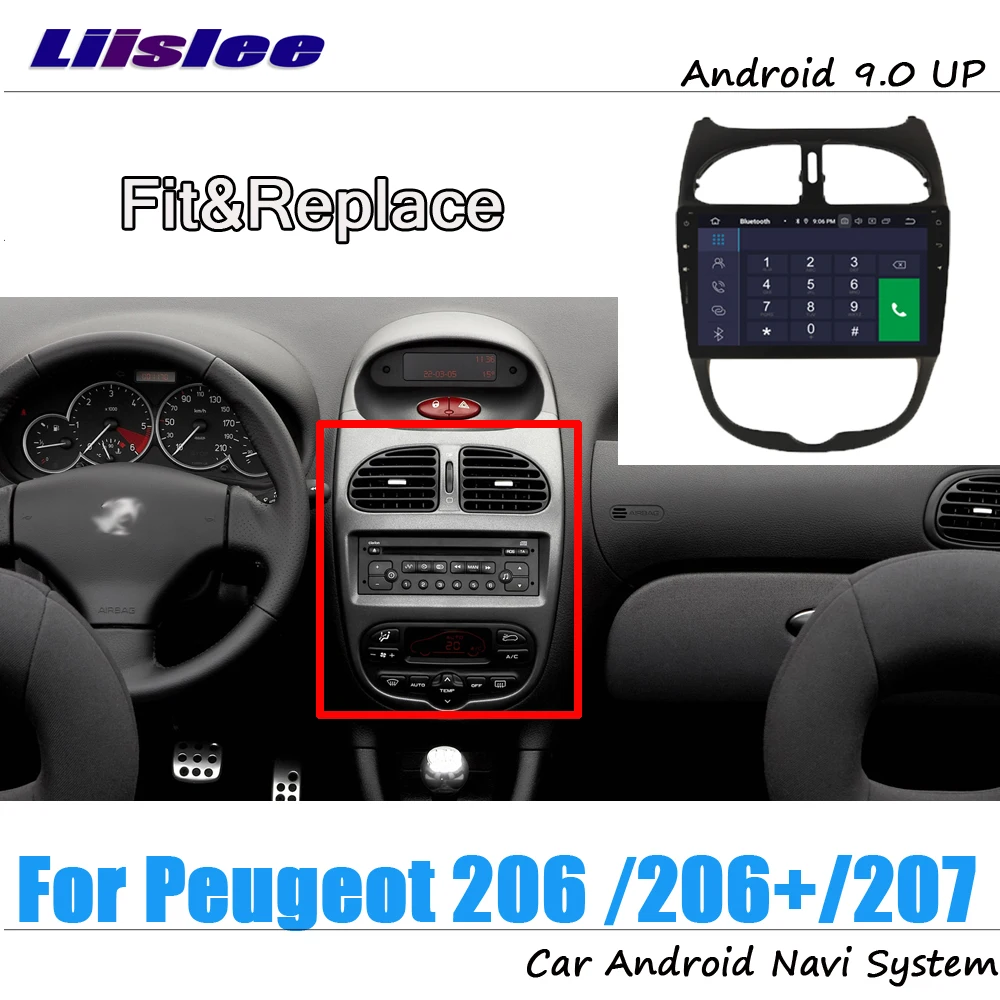Liislee Android 9 4+32G For Peugeot 206 / 206+ / 207 Stereo Car Video Carplay GPS Navi Map Navigation System Multimedia